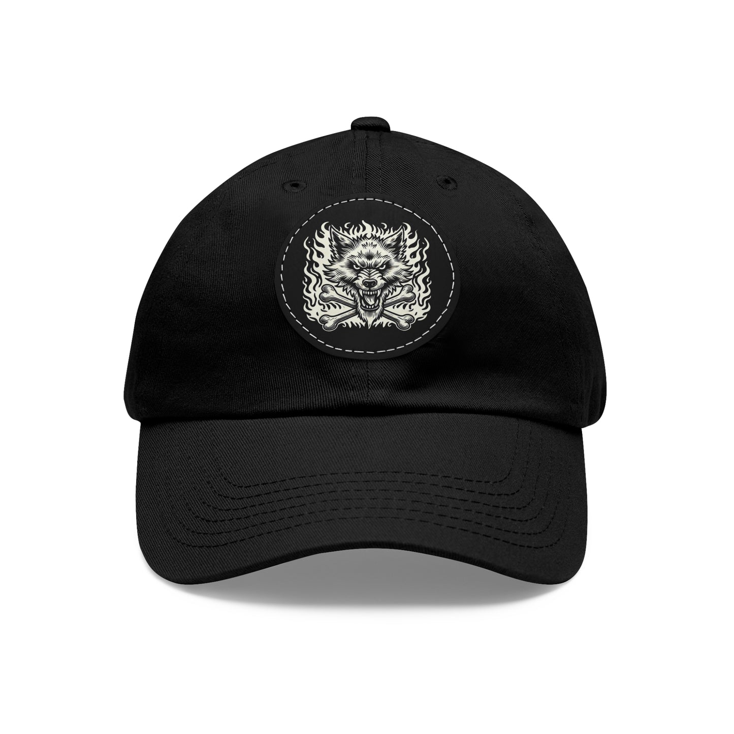 Blazing Mean Wolf with Crossbones - Dad Hat with Leather Patch