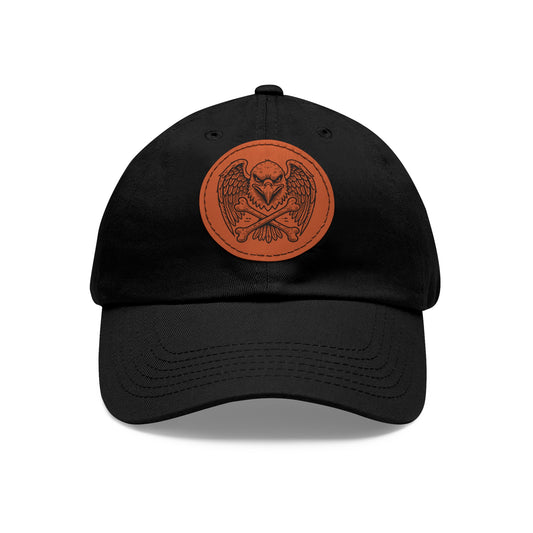 Eagle Head and Wings with Crossbones - Dad Hat with Round Leather Patch