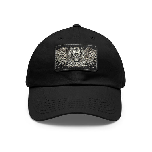 Feathered Wing Skull on Fire - Dad Hat with Leather Patch