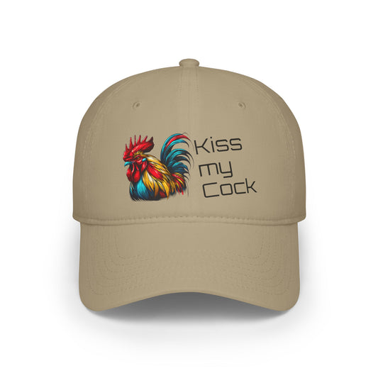 Kiss my Cock Rooster Slogan - Low Profile Baseball Cap