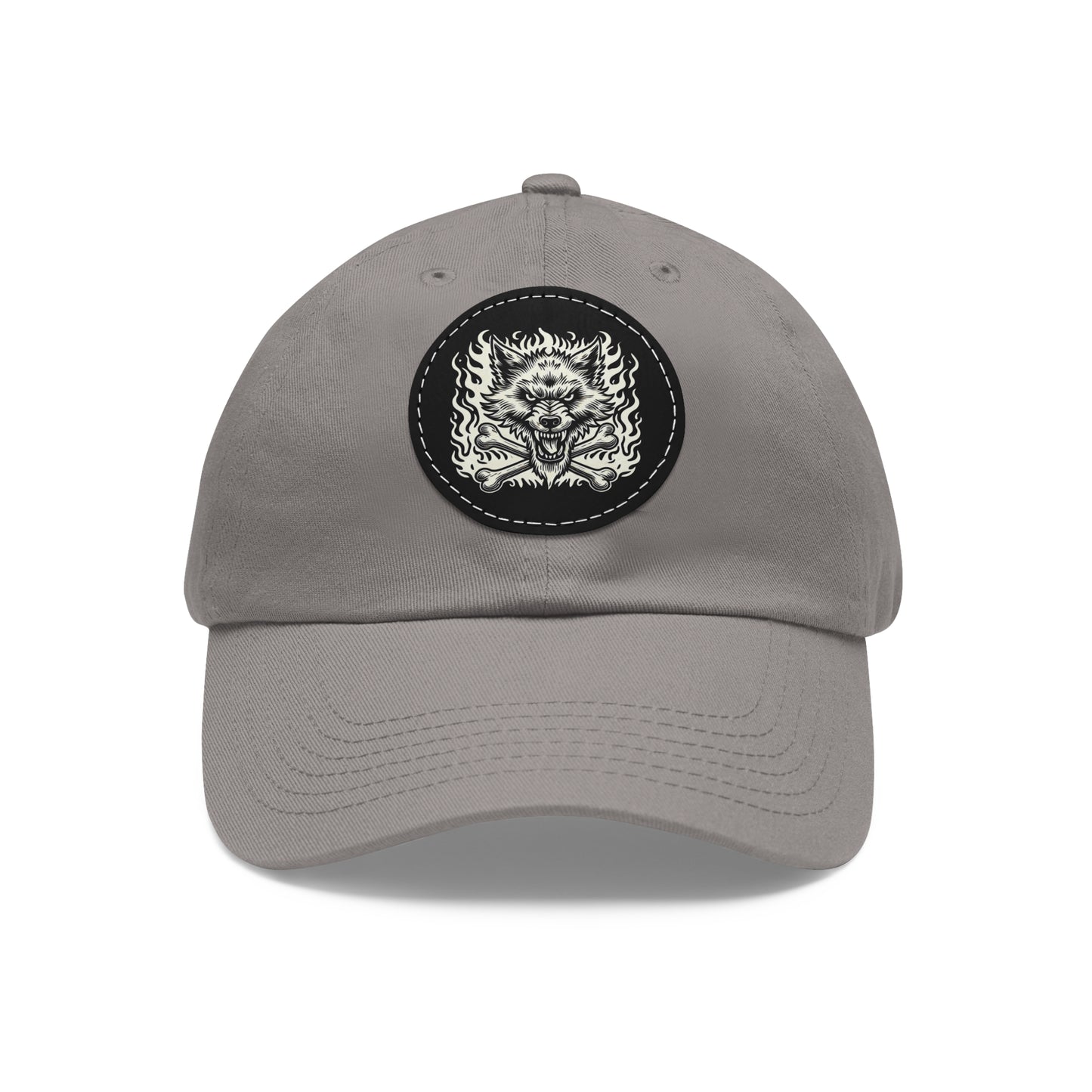 Blazing Mean Wolf with Crossbones - Dad Hat with Leather Patch