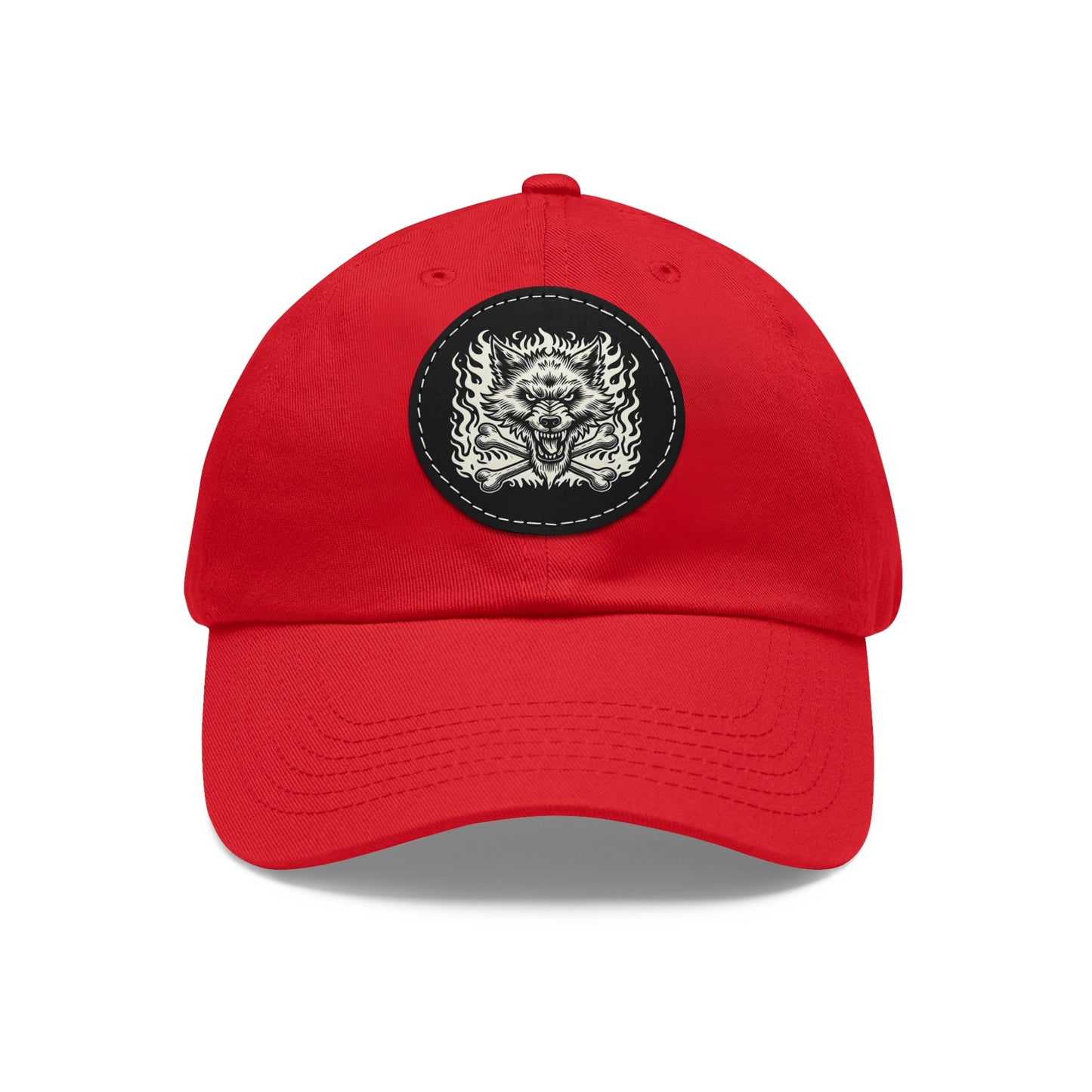 Blazing Mean Wolf with Crossbones - Dad Hat with Leather Patch